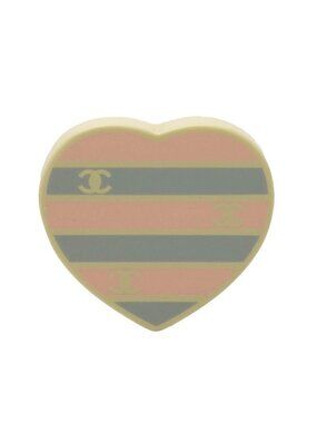 Chanel CC Logo Heart Motif Pin Brooch 05 Gray Pink Plastic Metal